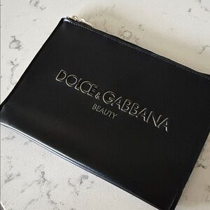 Dolce & Gabbana Black Beauty Zip Pouch with Gold Trim